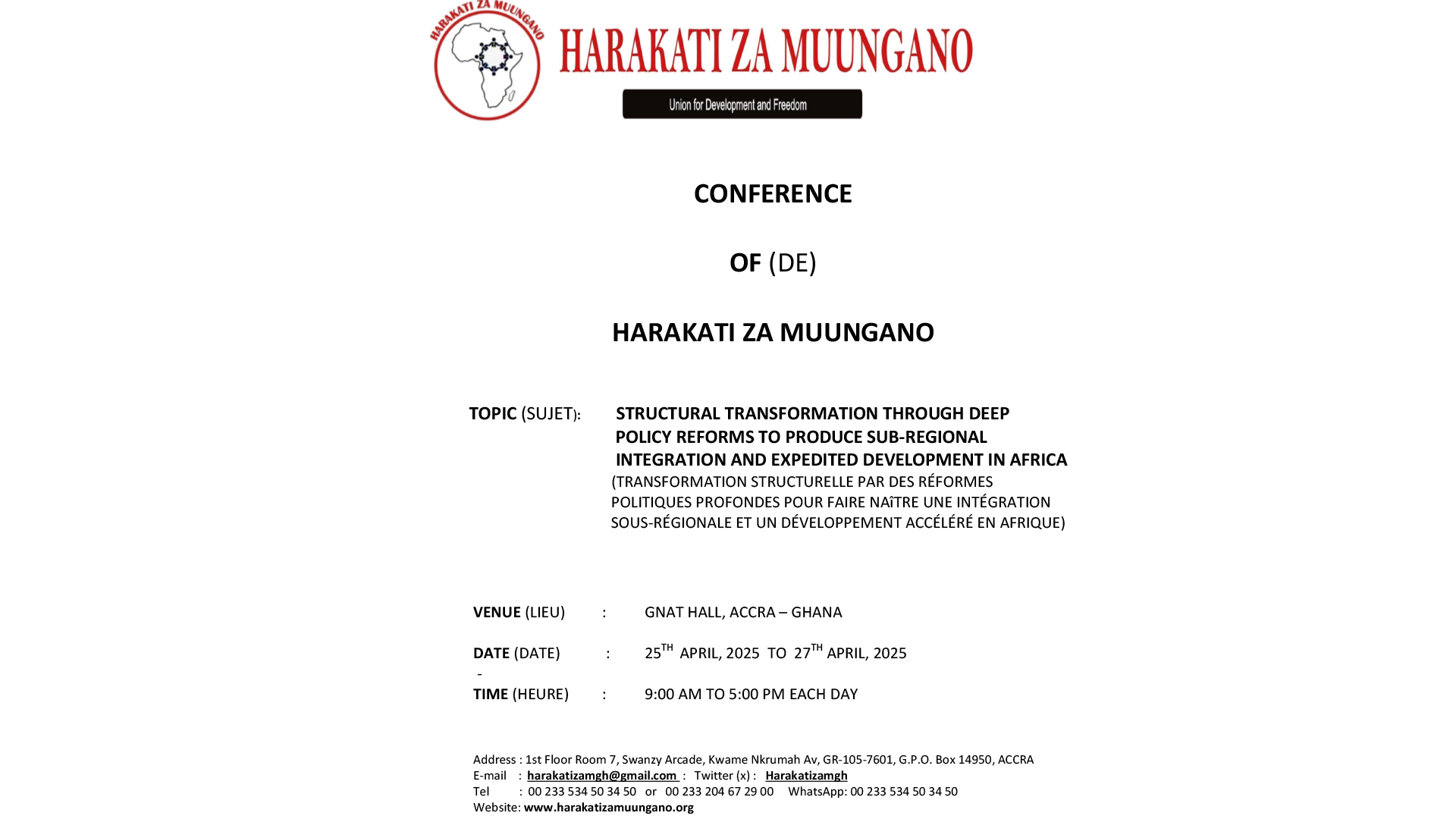 HARAKATI ZA MUUNGANO UP-COMING 2025 CONFERENCE